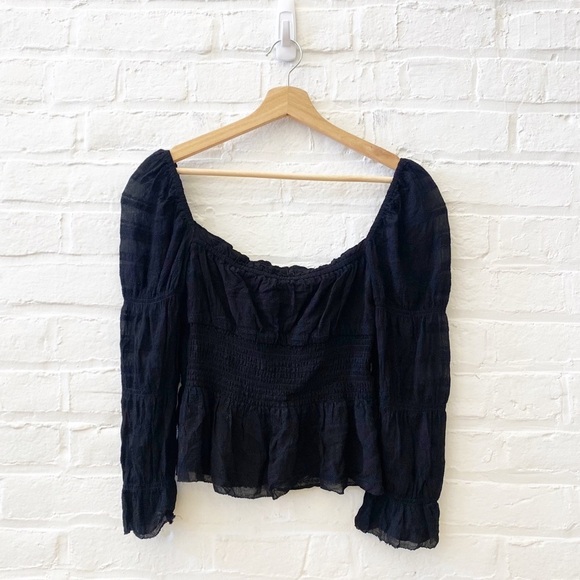 Aritzia Tops - Aritzia || Wilfred Fable Blouse Smocked Peasant Long Sleeve Black Small